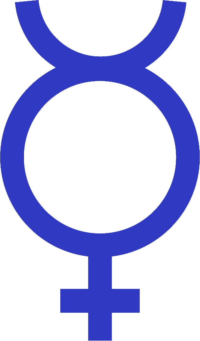 Das astronomische Zeichen für Merkur: In der Mitte ein Kreis, nach unten ein Kreuz, oben eine nach oben geöffnete Schale